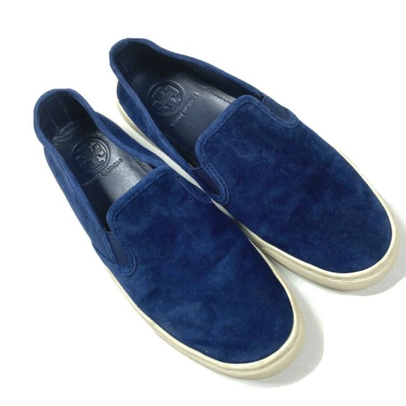 Tory Burch 7 Navy Blue Suede Jesse Sneakers Shoes